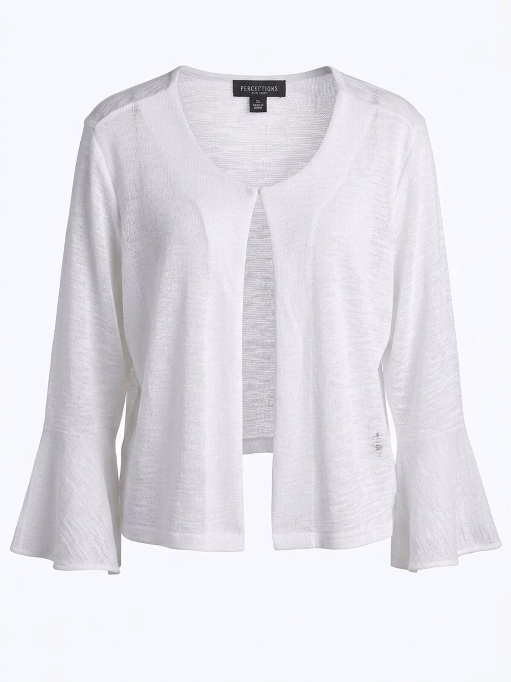 Perceptions White Open-Front Bell Sleeve Cardigan